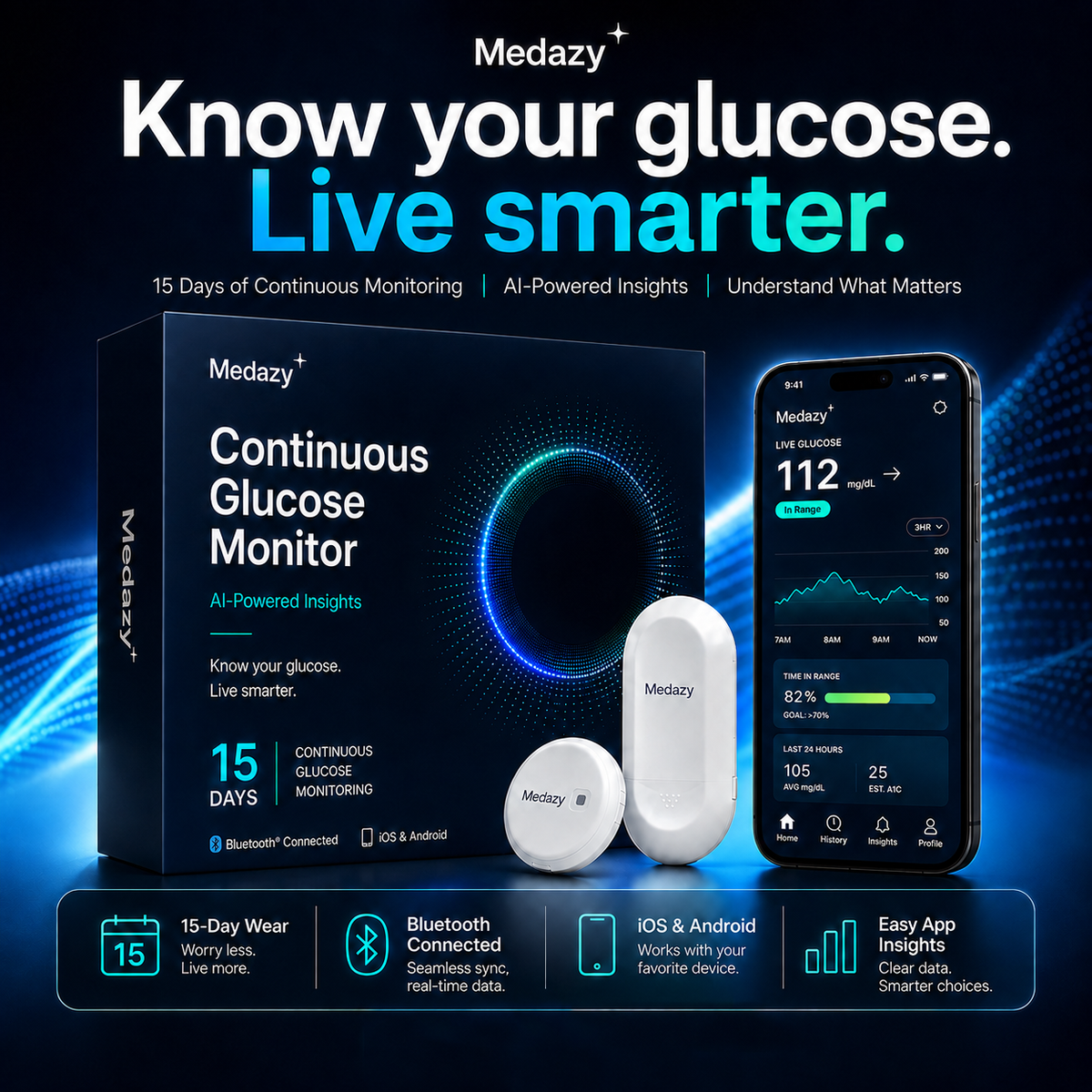 Medazy 15‑Day Continuous Glucose Monitoring System
